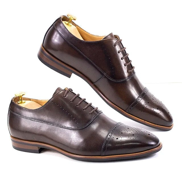 Handmade Classic Wingtip Oxfords Brogue Shoes Dark Brown Men Shoes - Tophatter Daily Deals