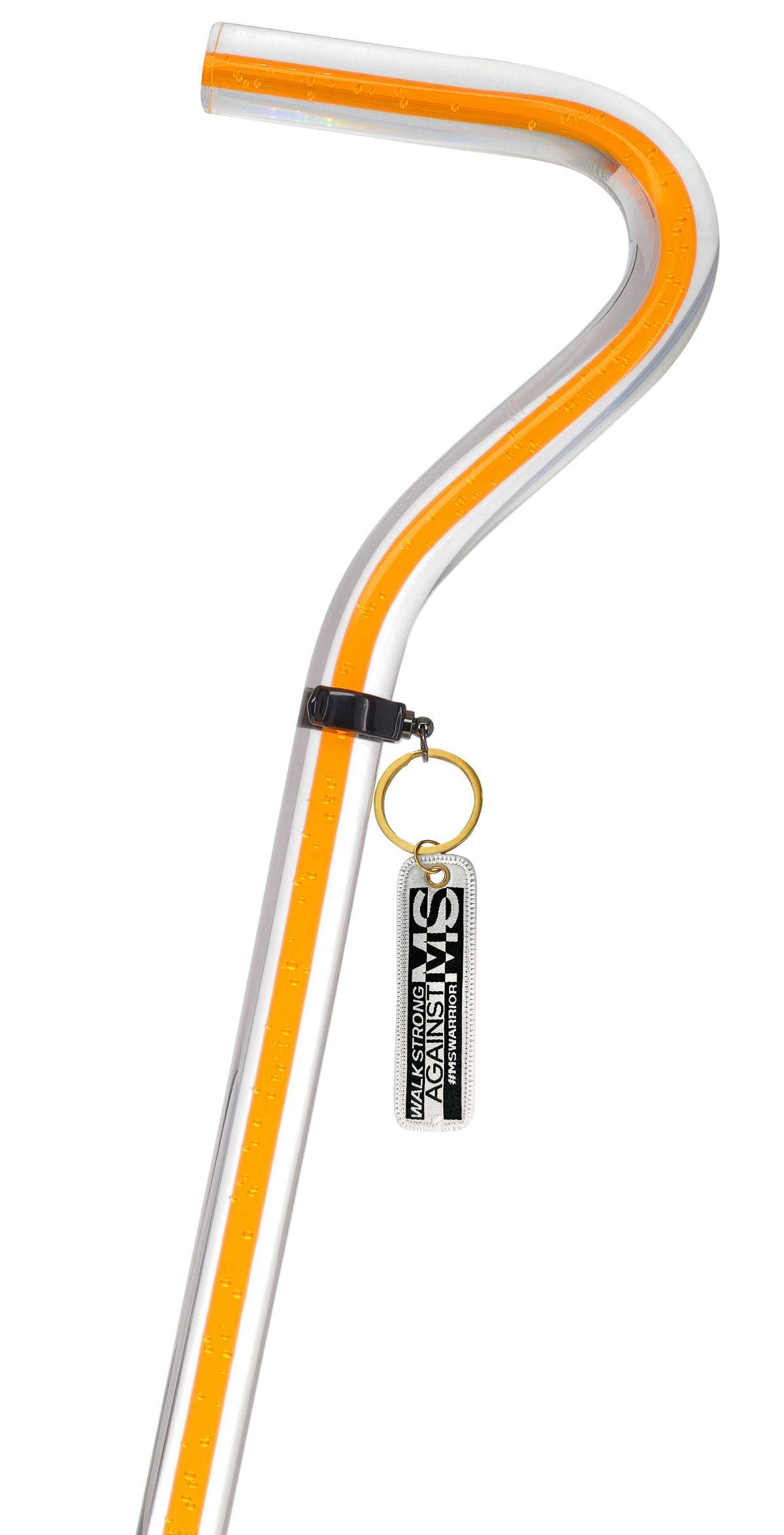 "Be Bold Wear Orange" Cane: Orange Streak w/ Floating Bubbles in Clear Shaft