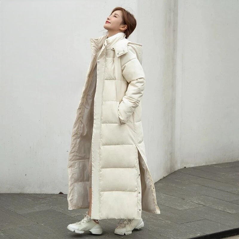 Windproof Oversized Women's Maxi Coat - Quilted Insulated Beige - Tophatter Daily Deals