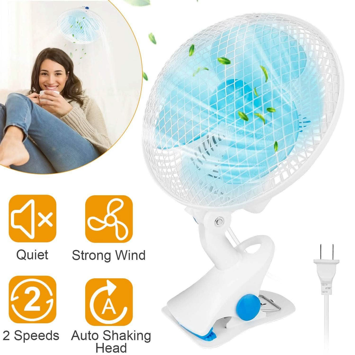Clip-On 2 Speeds Quiet Clamp Fan Household Appliances - Tophatter Daily Deals