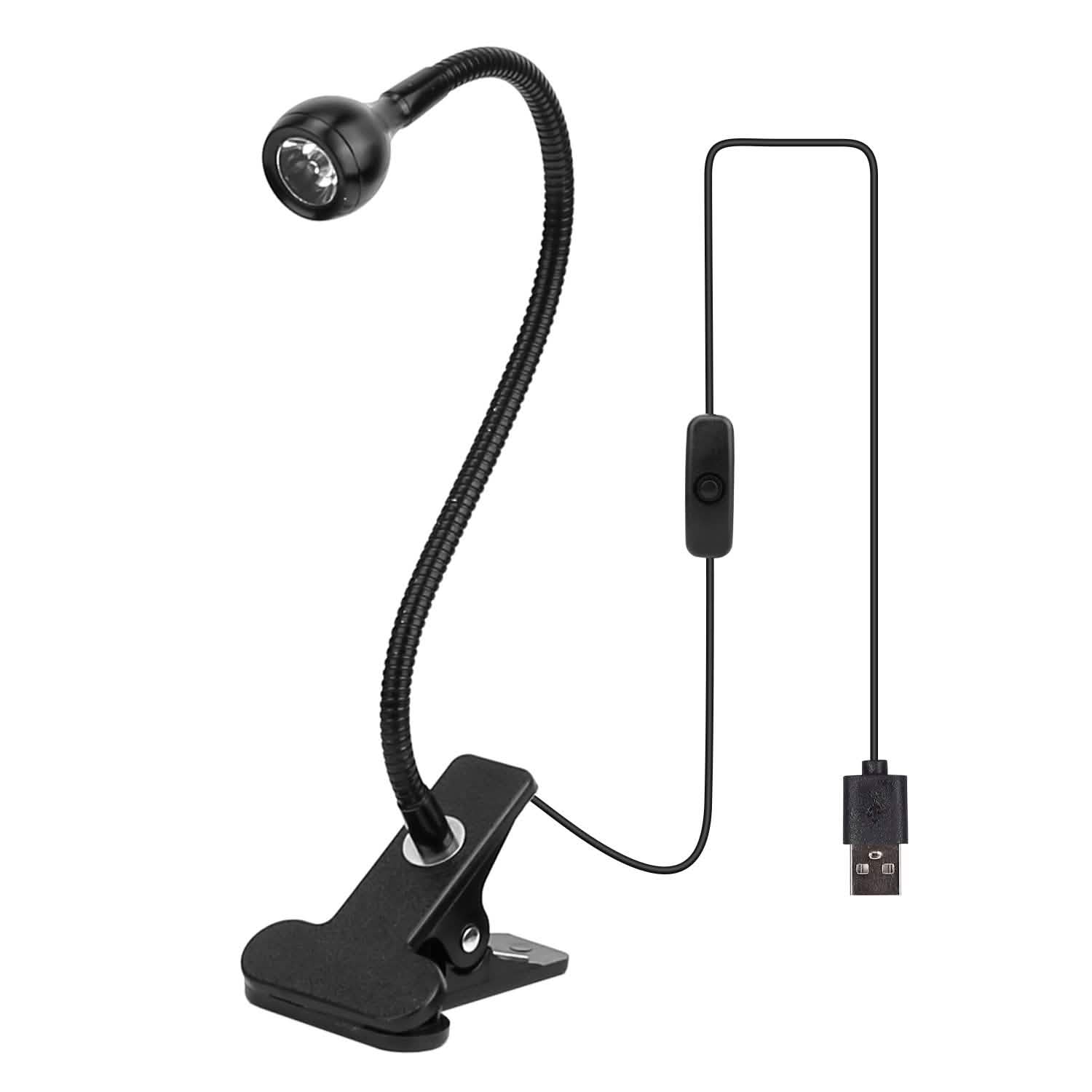 Clip On Reading Light USB Desk Clamp Lamp Flexible Gooseneck Black Indoor Lighting - Tophatter Daily Deals