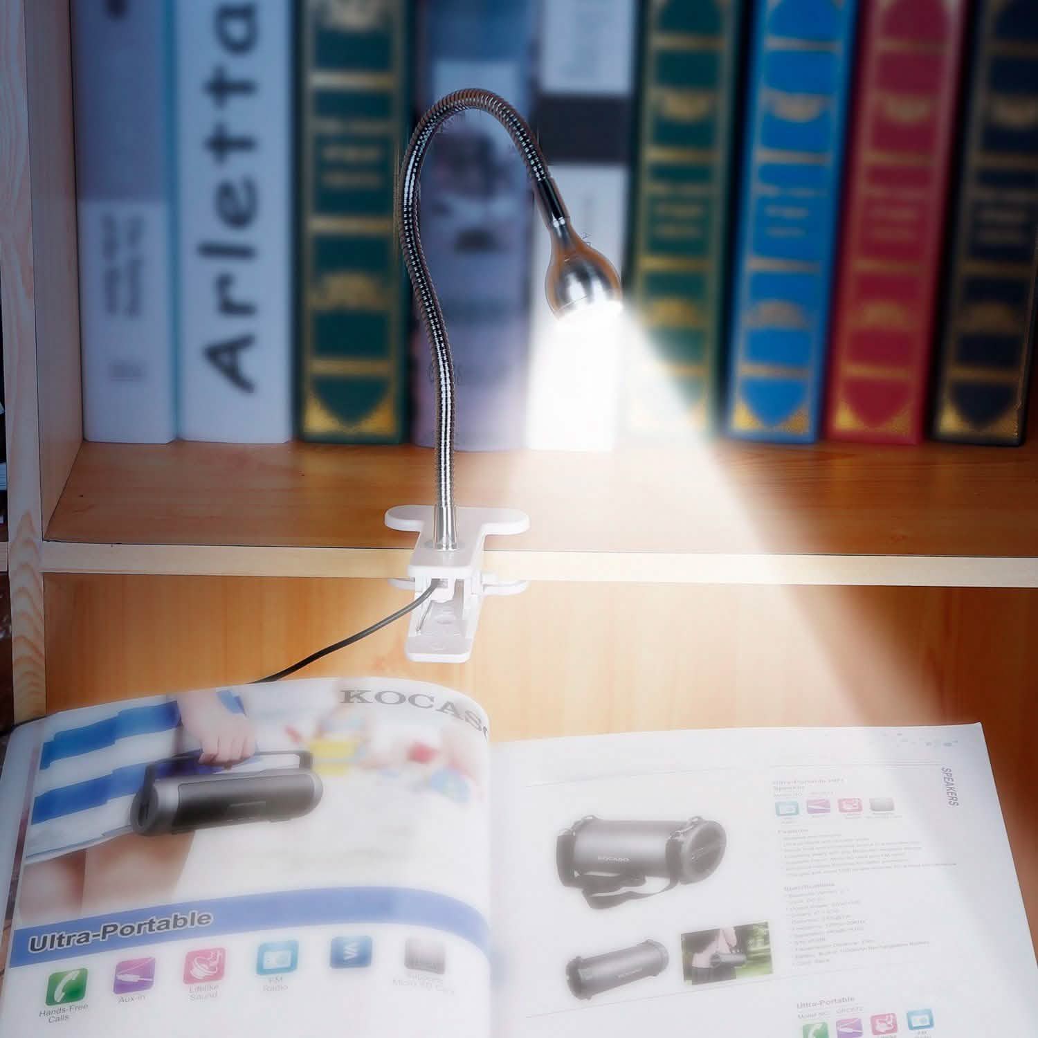 Clip On Reading Light USB Desk Clamp Lamp Flexible Gooseneck Indoor Lighting - Tophatter Daily Deals