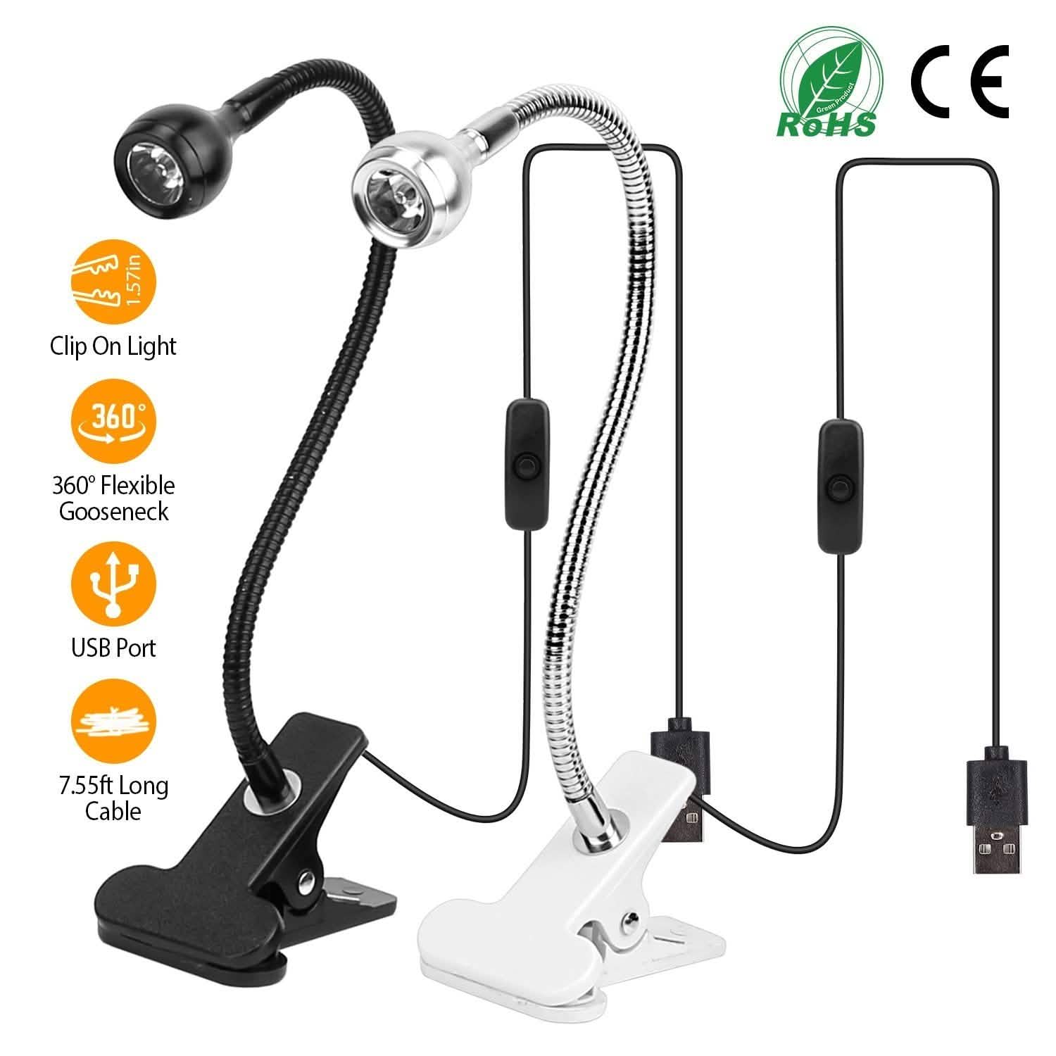 Clip On Reading Light USB Desk Clamp Lamp Flexible Gooseneck Indoor Lighting - Tophatter Daily Deals