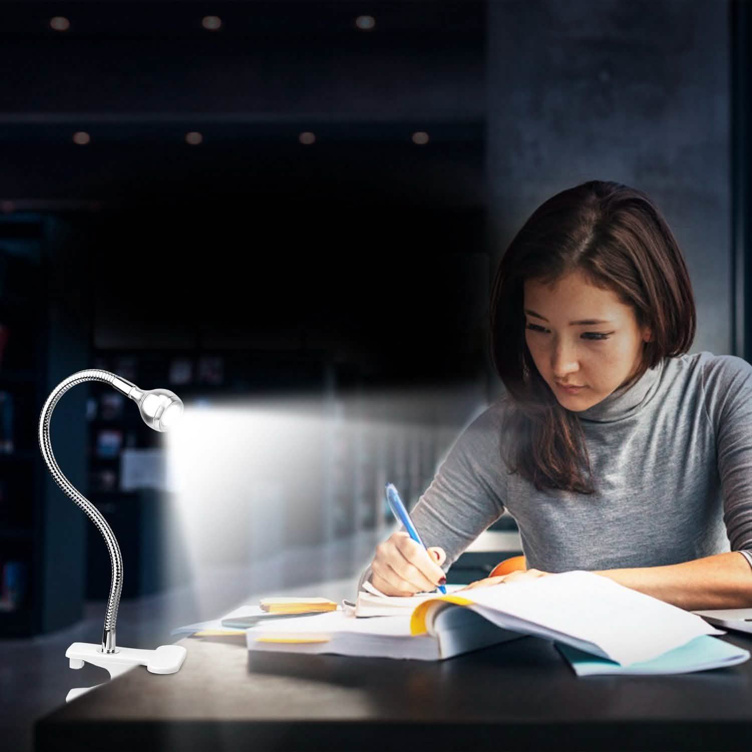 Clip On Reading Light USB Desk Clamp Lamp Flexible Gooseneck Indoor Lighting - Tophatter Daily Deals