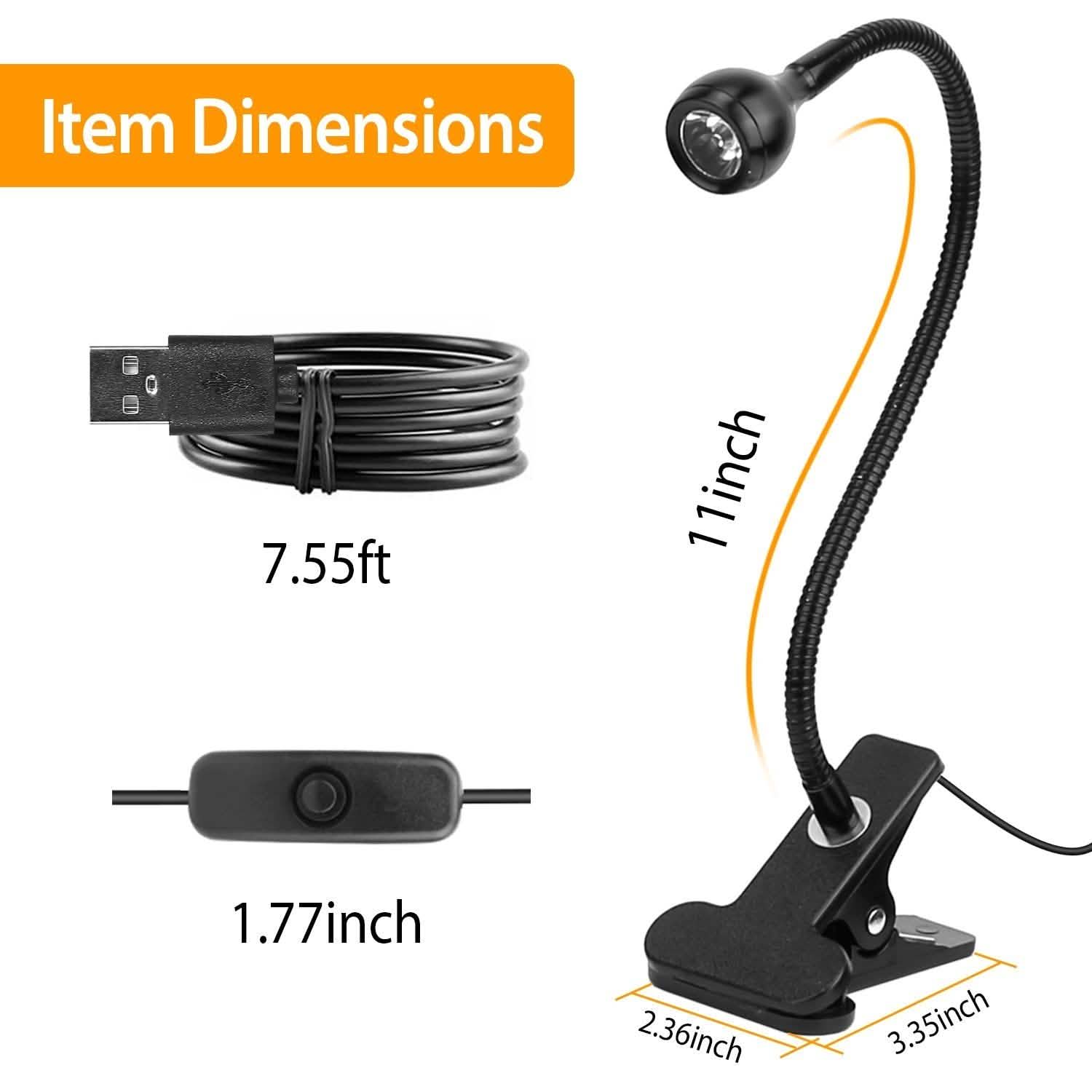 Clip On Reading Light USB Desk Clamp Lamp Flexible Gooseneck Indoor Lighting - Tophatter Daily Deals