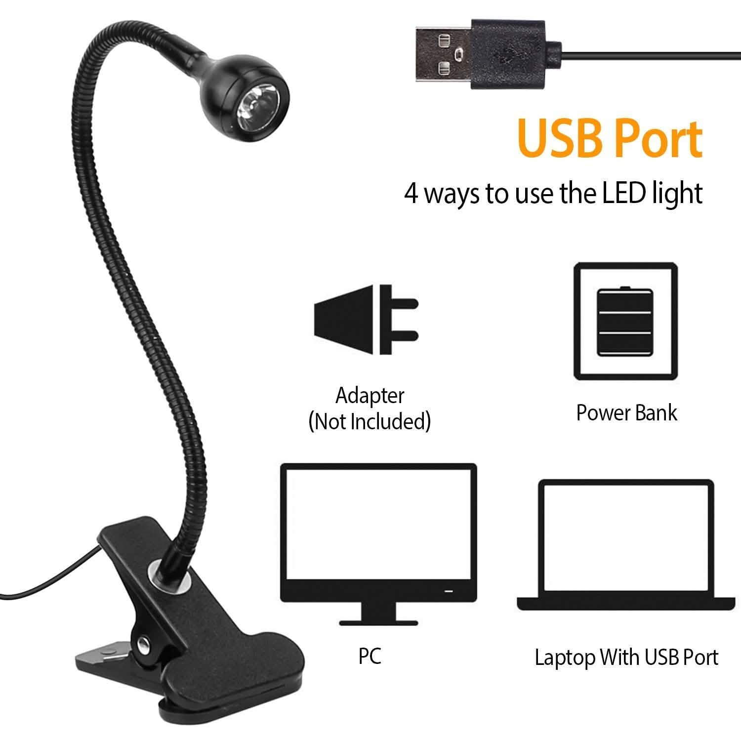 Clip On Reading Light USB Desk Clamp Lamp Flexible Gooseneck Indoor Lighting - Tophatter Daily Deals