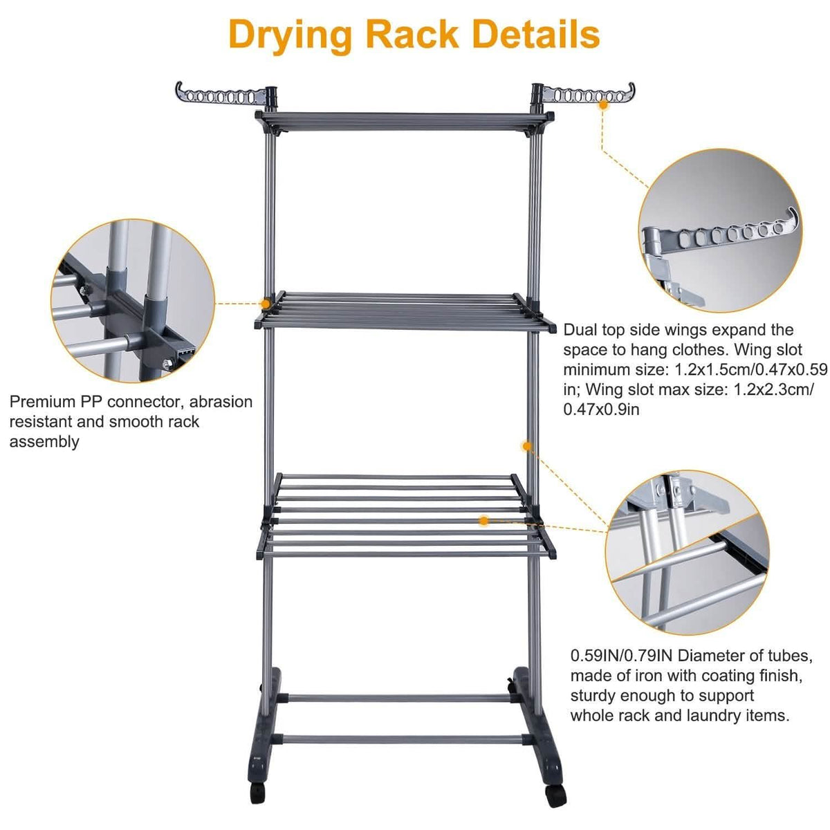 Clothes Drying Rack Rolling Collapsible Laundry Dryer Hanger Stand Rail Storage & Organization - Tophatter Daily Deals