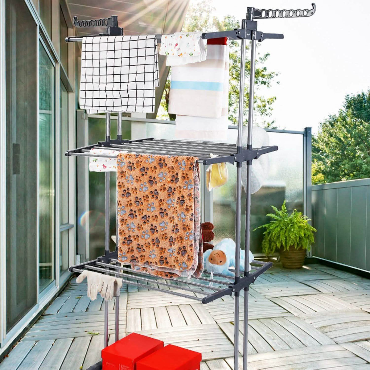 Clothes Drying Rack Rolling Collapsible Laundry Dryer Hanger Stand Rail Storage & Organization - Tophatter Daily Deals