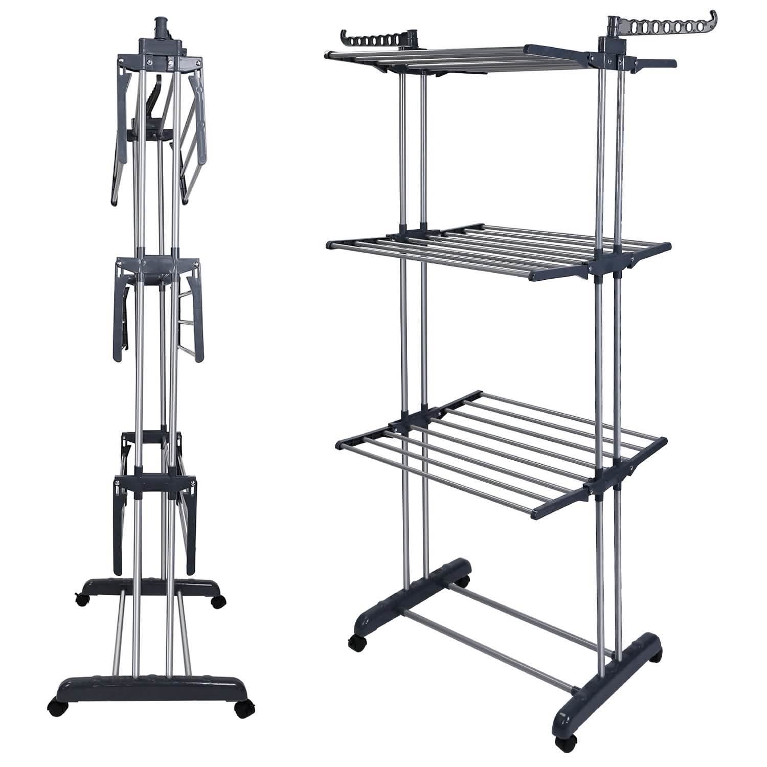 Clothes Drying Rack Rolling Collapsible Laundry Dryer Hanger Stand Rail Storage & Organization - Tophatter Daily Deals
