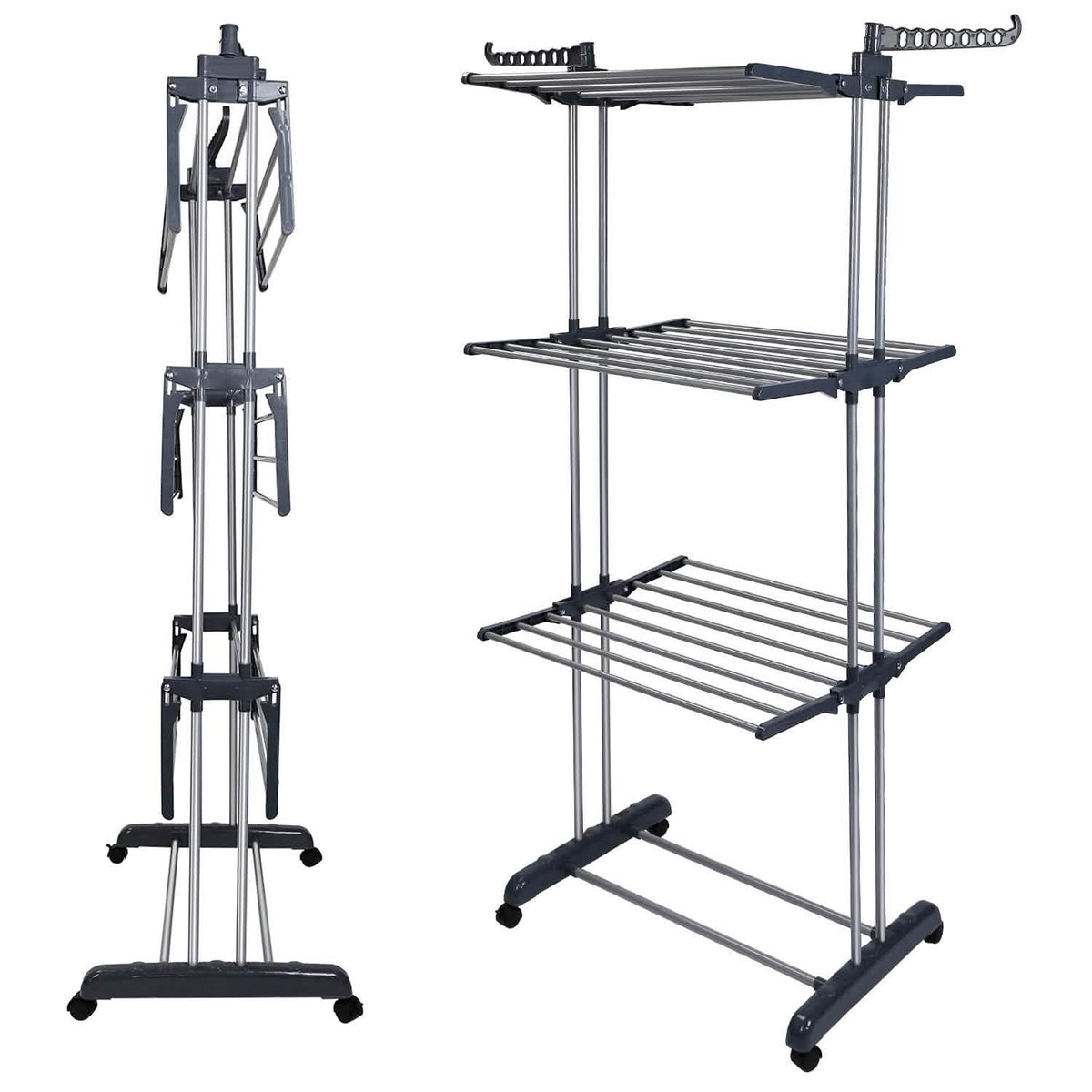 Clothes Drying Rack Rolling Collapsible Laundry Dryer Hanger Stand Rail Storage & Organization - Tophatter Daily Deals