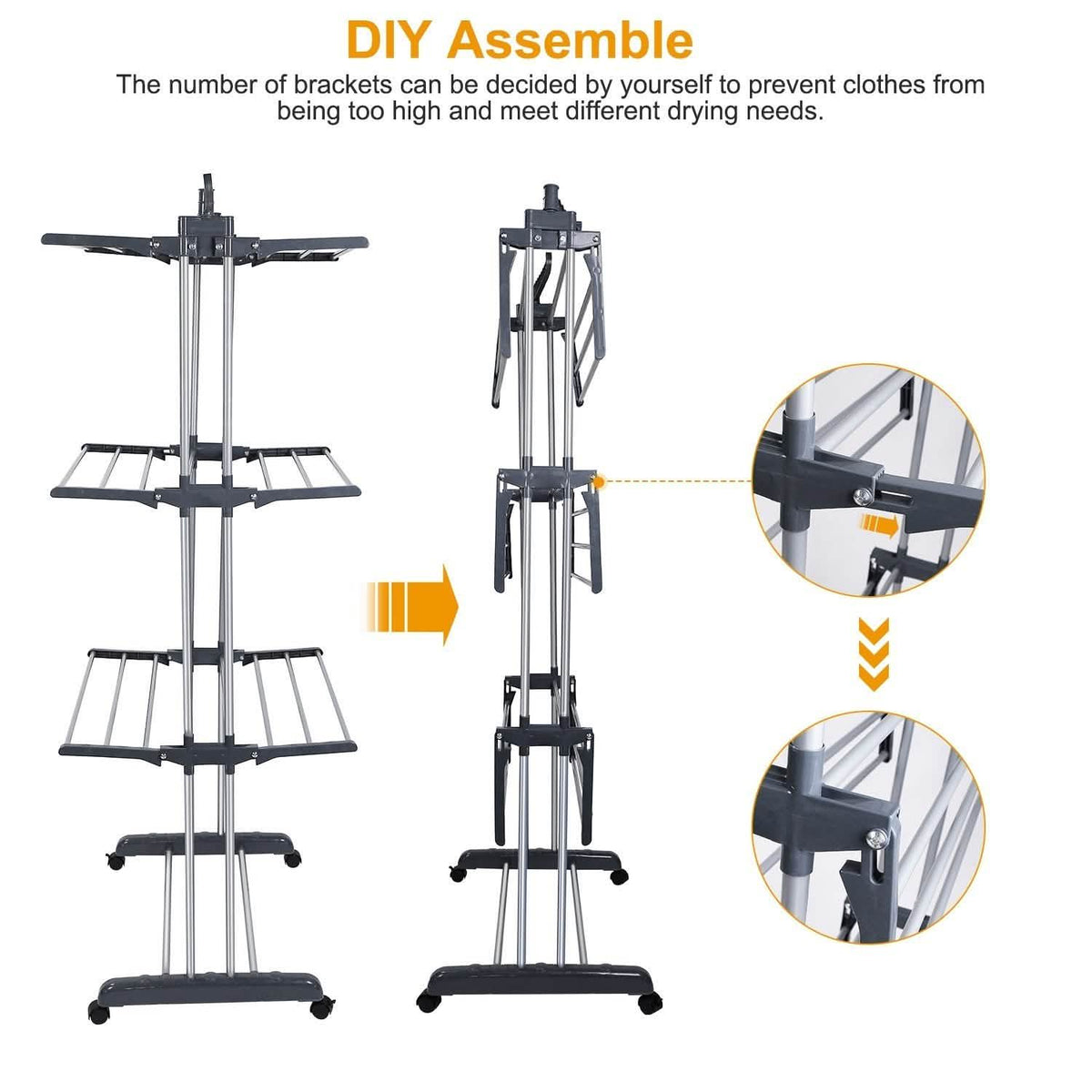 Clothes Drying Rack Rolling Collapsible Laundry Dryer Hanger Stand Rail Storage & Organization - Tophatter Daily Deals
