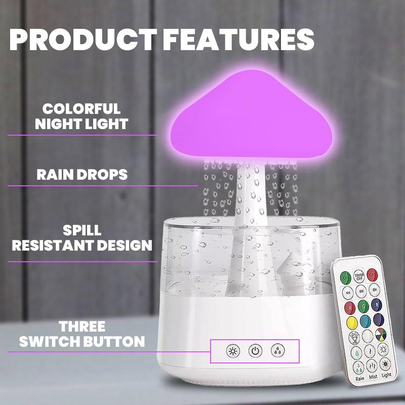 Rain Cloud Humidifier - LED Mushroom Waterfall Lamp Diffuser Drop Sound Night Light Aromatherapy Oil Essential Accessories - Tophatter Daily Deals