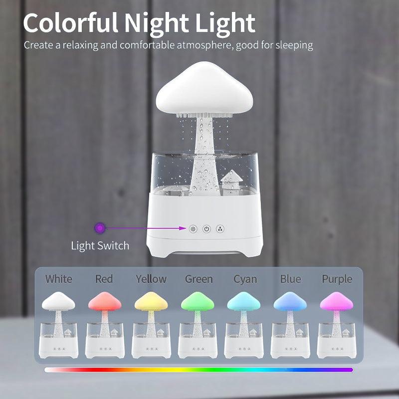 Rain Cloud Humidifier - LED Mushroom Waterfall Lamp Diffuser Drop Sound Night Light Aromatherapy Oil Essential Accessories - Tophatter Daily Deals