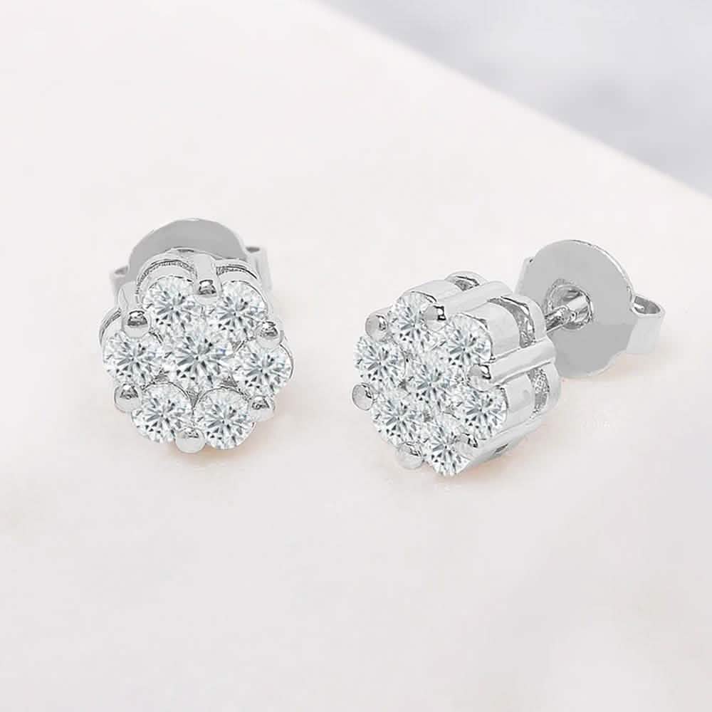 Cluster Flower Stud Earrings Silver Earrings - Tophatter Daily Deals