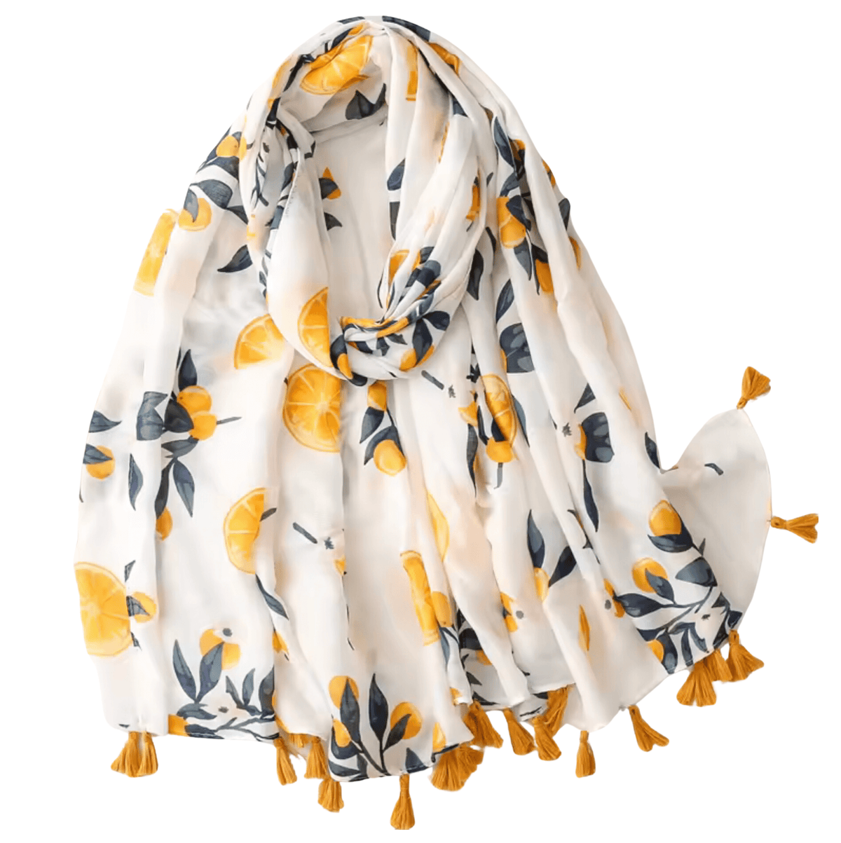 Lemon Print Scarf with Tassels Multi Scarves - Tophatter Daily Deals