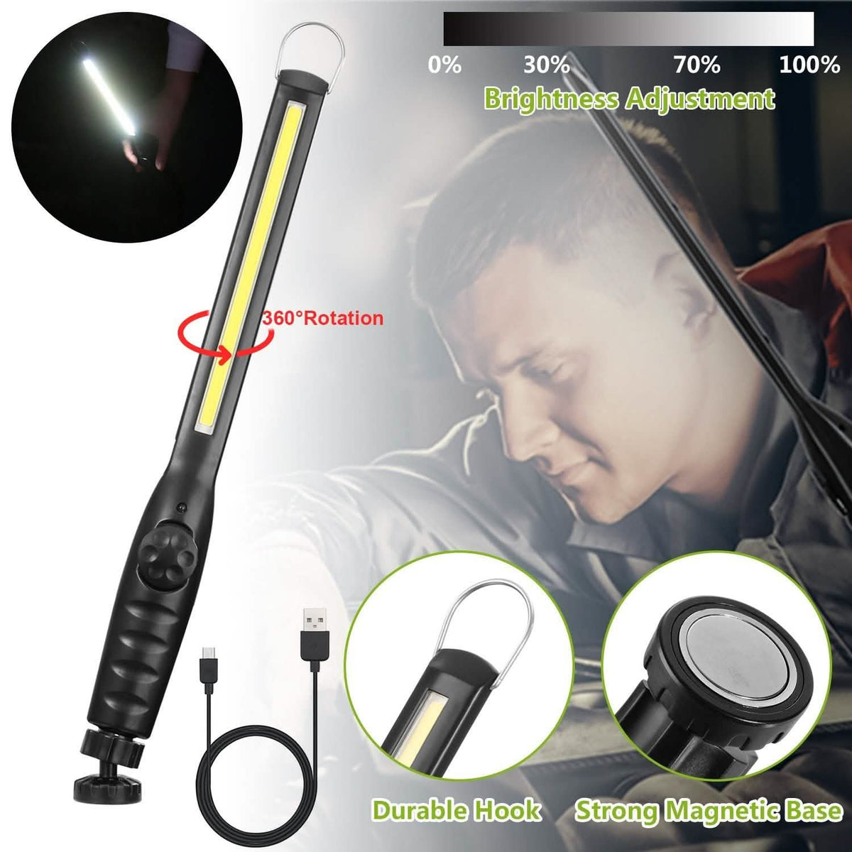 COB Work Light IPX4 Handheld Emergency LED Lamp Outdoor Lighting - Tophatter Daily Deals