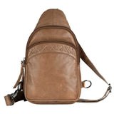 Taylor Leather Conceal Carry Sling Backpack Purse Cognac Handgun Purses - Tophatter Daily Deals