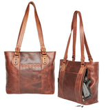 Peyton Leather Concealed Carry Tote EDC Handbag Cognac Handgun Purses - Tophatter Daily Deals