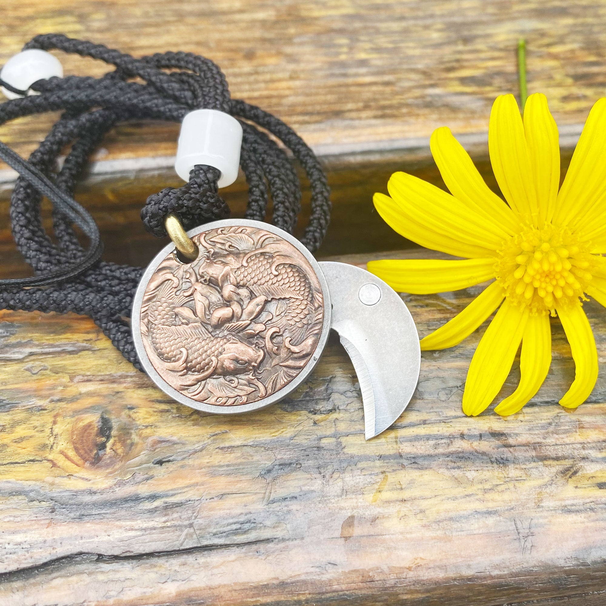 Chinese Style Goldfish Coin Knife Ocean Inspired Necklace EDC Tool USA Stock - Tophatter Daily Deals