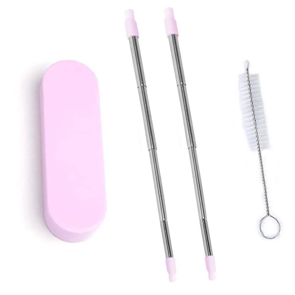 Collapsable Telescopic Reusable Drinkable Straw Pink Wine & Dining - Tophatter Daily Deals