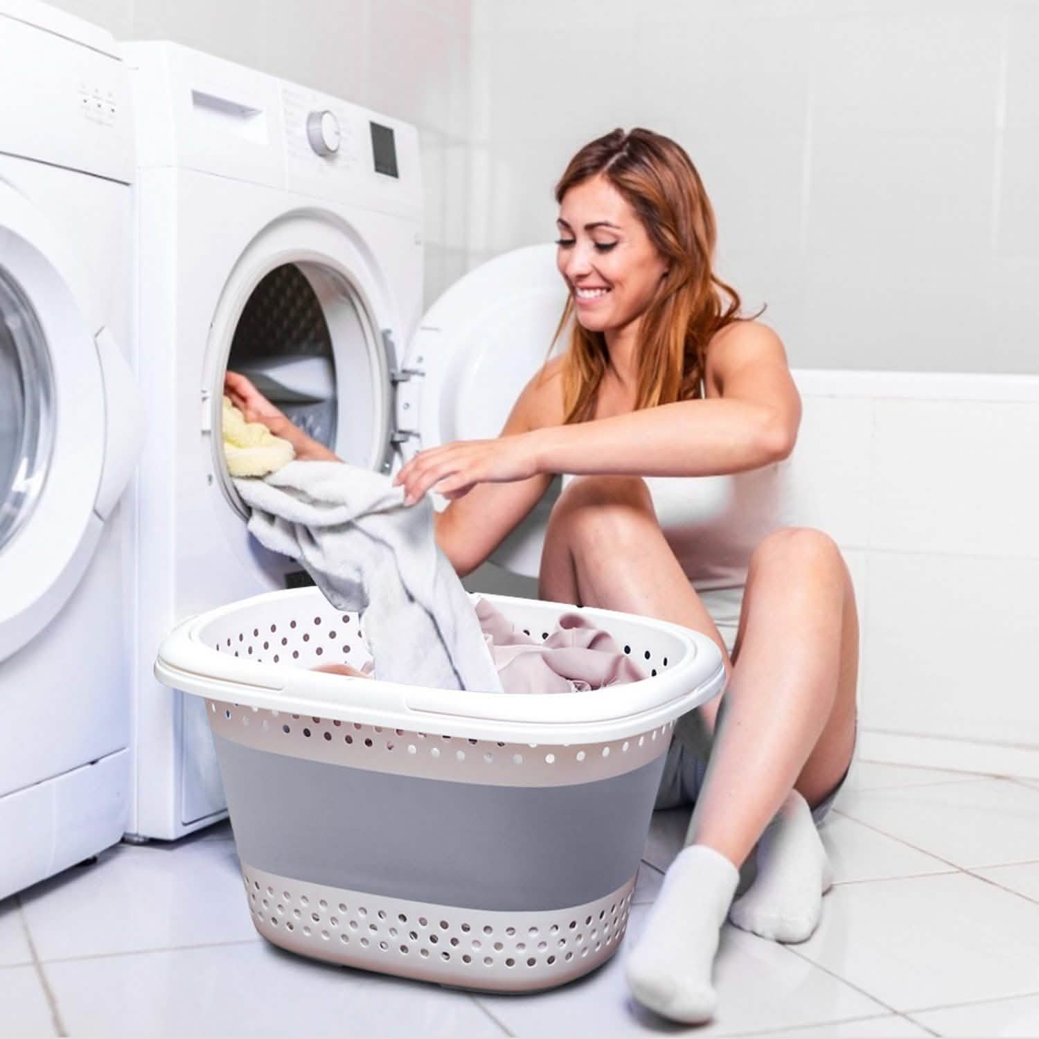 Collapsible Laundry Basket with Comfort Handle Storage & Organization - Tophatter Daily Deals