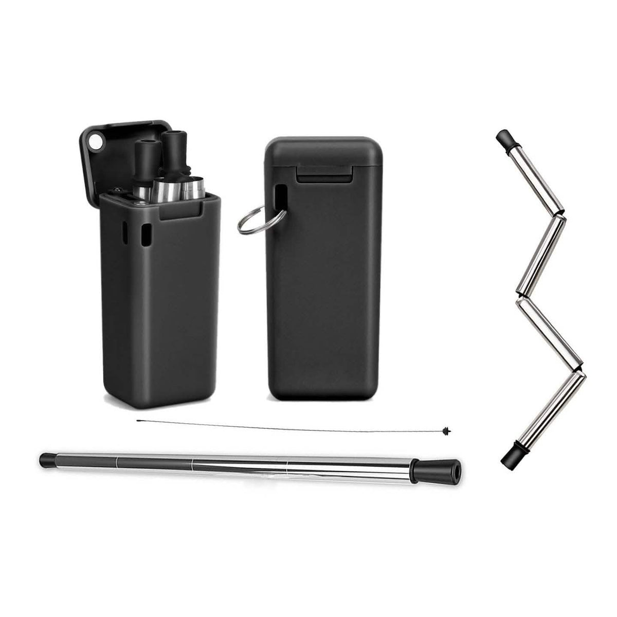 Collapsible, Portable, And Reusable Stainless Steel Drinking Straw With Case Black Wine & Dining - Tophatter Daily Deals