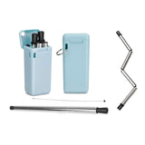 Collapsible, Portable, And Reusable Stainless Steel Drinking Straw With Case Blue Wine & Dining - Tophatter Daily Deals