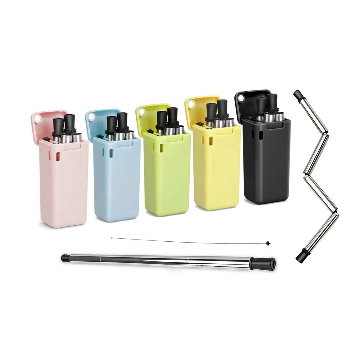 Collapsible, Portable, And Reusable Stainless Steel Drinking Straw With Case Wine & Dining - Tophatter Daily Deals