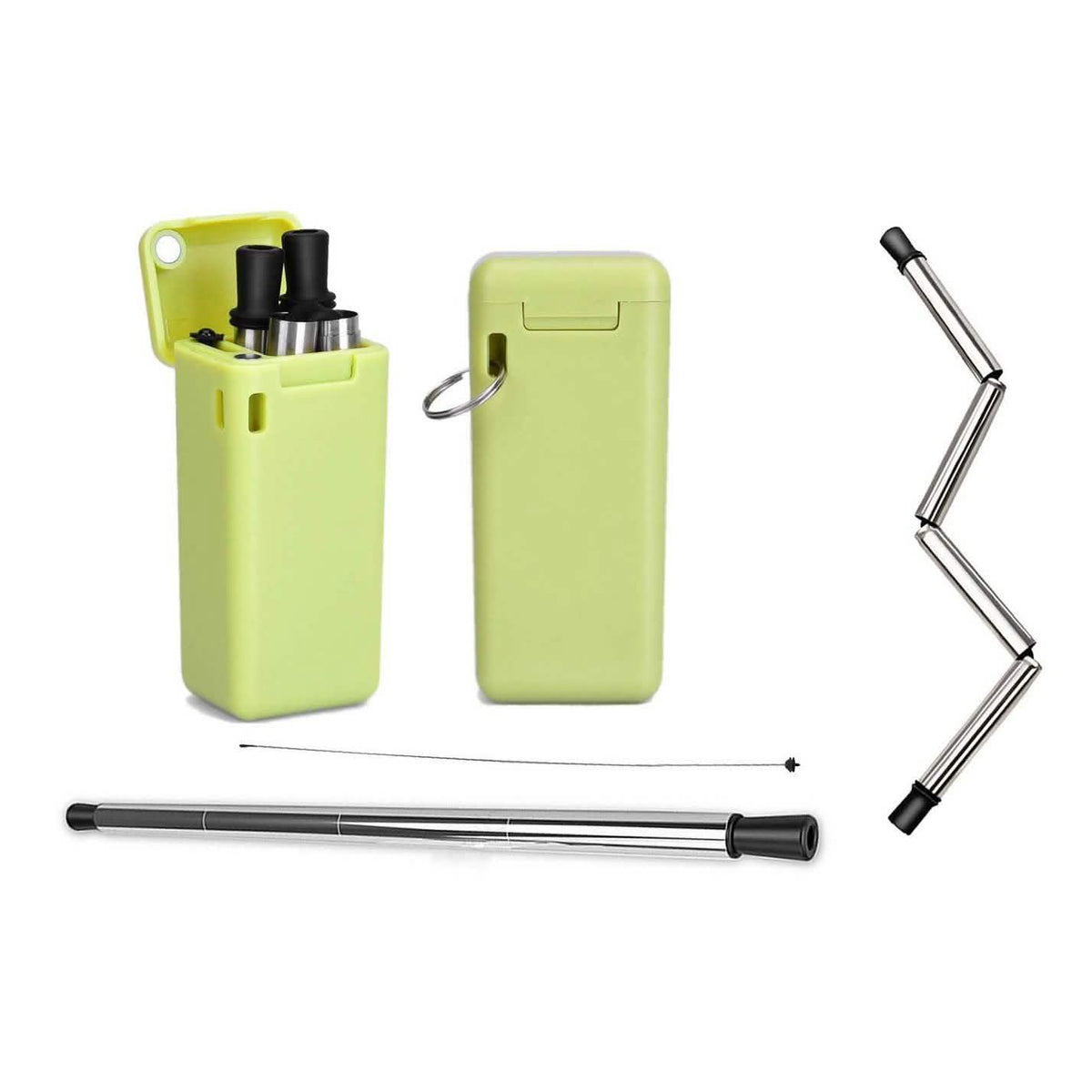 Collapsible, Portable, And Reusable Stainless Steel Drinking Straw With Case Green Wine & Dining - Tophatter Daily Deals