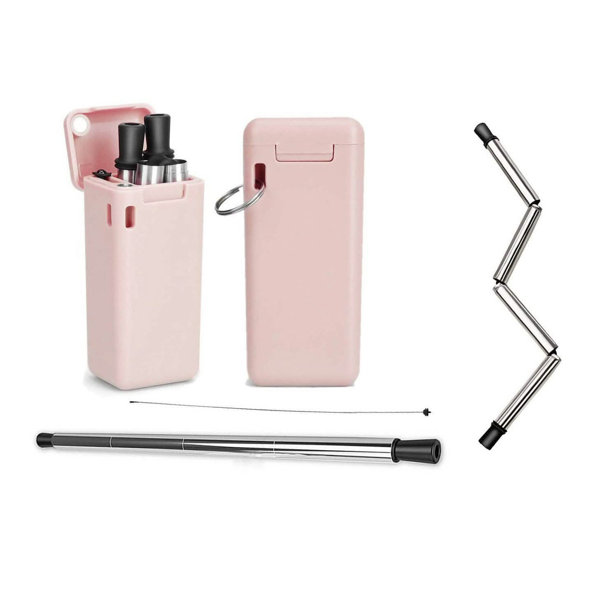 Collapsible, Portable, And Reusable Stainless Steel Drinking Straw With Case Pink Wine & Dining - Tophatter Daily Deals