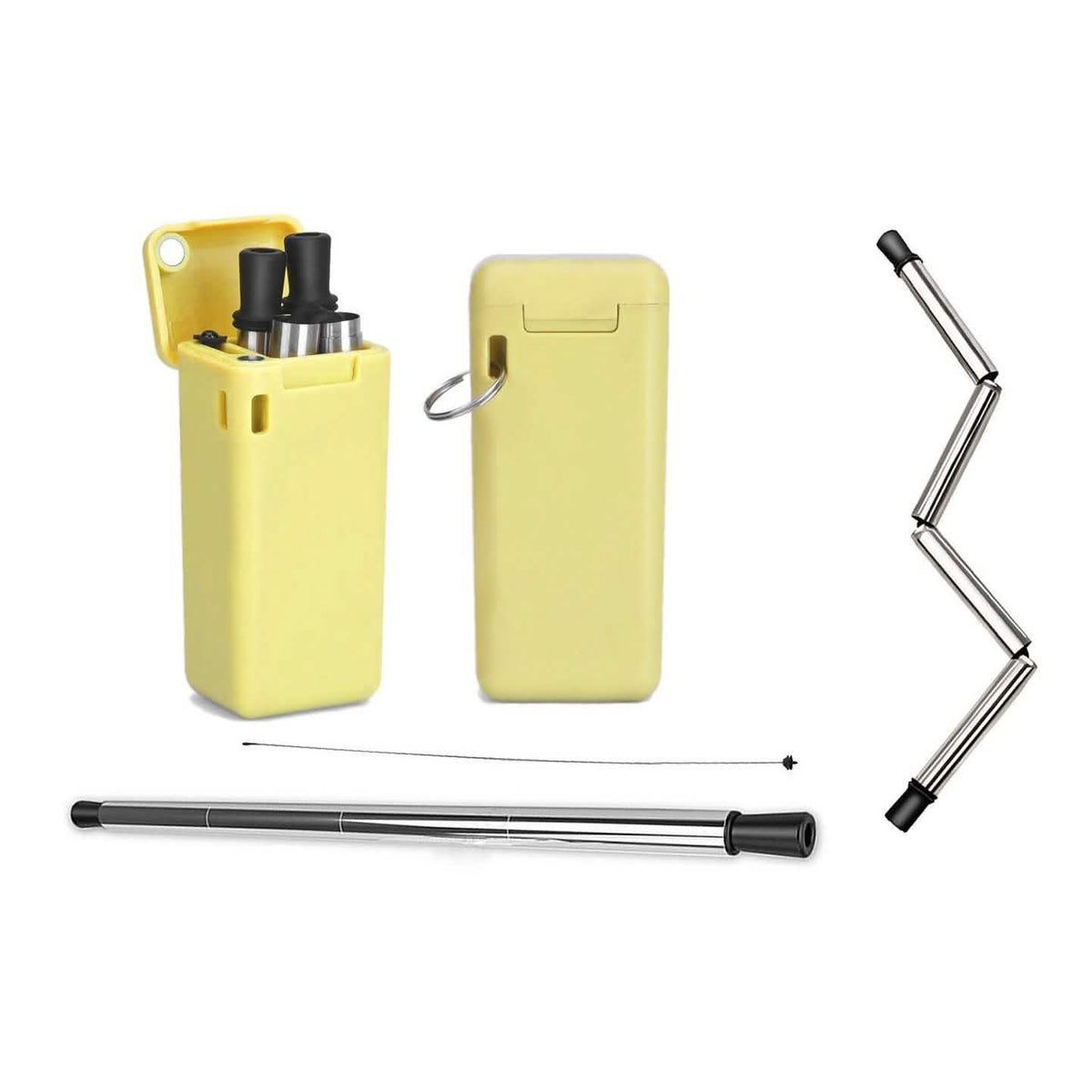 Collapsible, Portable, And Reusable Stainless Steel Drinking Straw With Case Yellow Wine & Dining - Tophatter Daily Deals