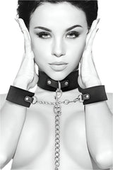 Ouch by Shots Toys - Black & White - Velcro Collar with Leash & Wrist Cuffs - Black BDSM - Tophatter Daily Deals