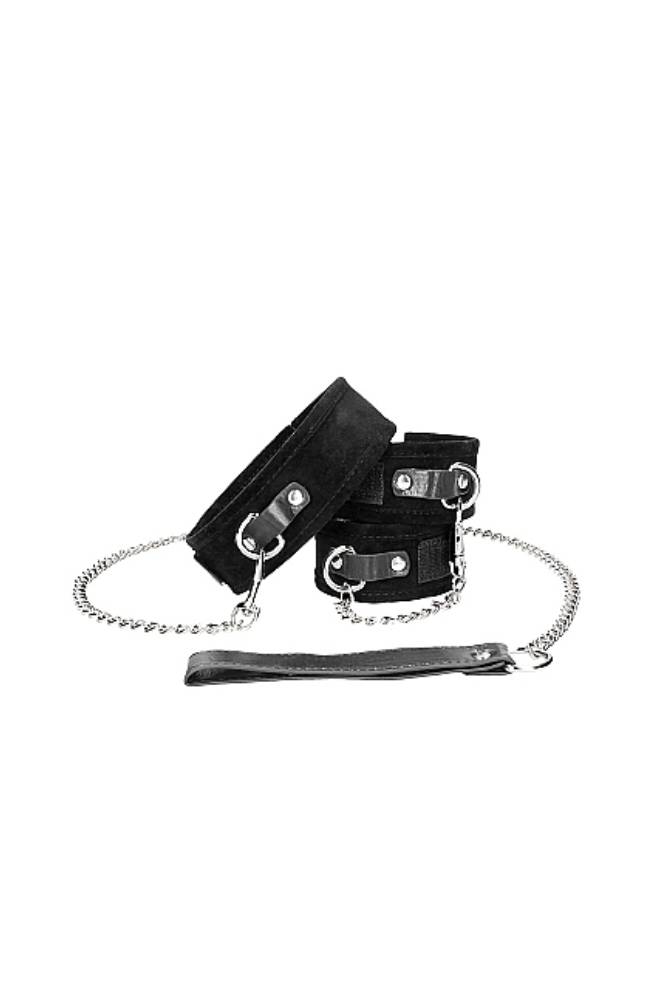 Ouch by Shots Toys - Black & White - Velcro Collar with Leash & Wrist Cuffs - Black BDSM - Tophatter Daily Deals