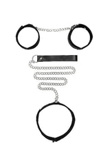 Ouch by Shots Toys - Black & White - Velcro Collar with Leash & Wrist Cuffs - Black BDSM - Tophatter Daily Deals