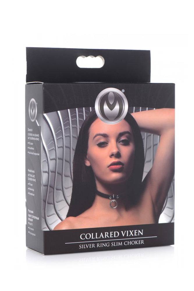 XR Brands - Master Series - Collared Vixen Silver Ring Slim Choker - Black BDSM - Tophatter Daily Deals
