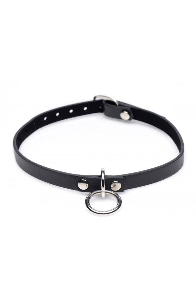 XR Brands - Master Series - Collared Vixen Silver Ring Slim Choker - Black BDSM - Tophatter Daily Deals