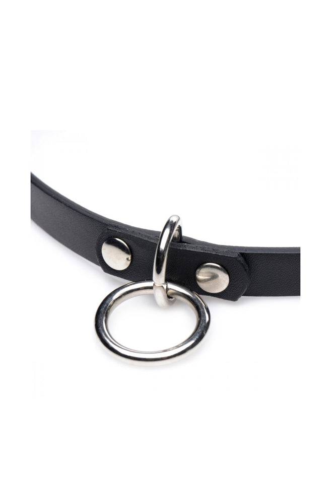 XR Brands - Master Series - Collared Vixen Silver Ring Slim Choker - Black BDSM - Tophatter Daily Deals