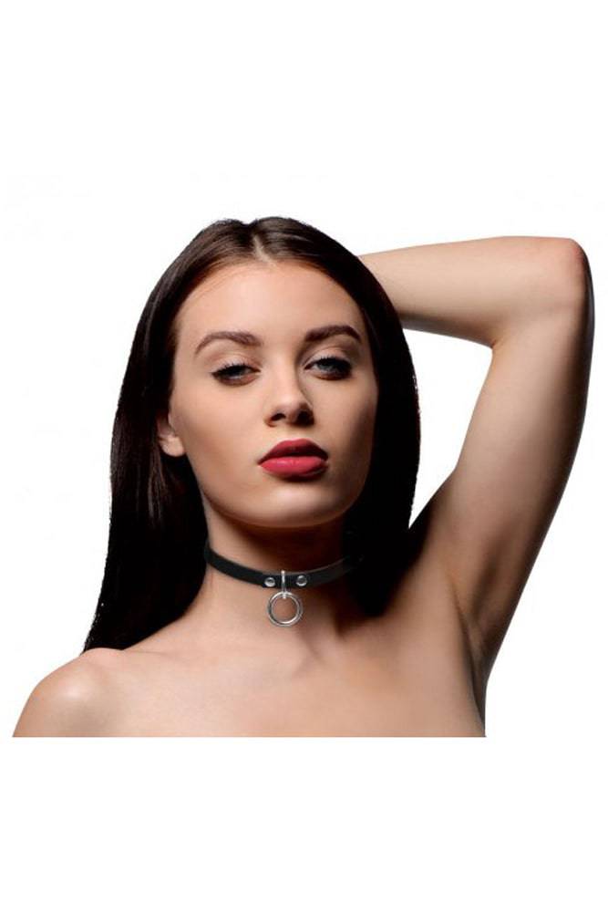 XR Brands - Master Series - Collared Vixen Silver Ring Slim Choker - Black BDSM - Tophatter Daily Deals