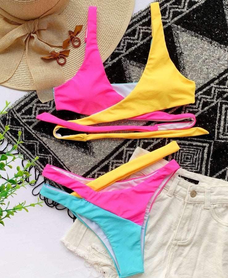 Tophatter's™ Color Bikini Swimsuit Set Pink - Yellow Swimwear - Tophatter Daily Deals