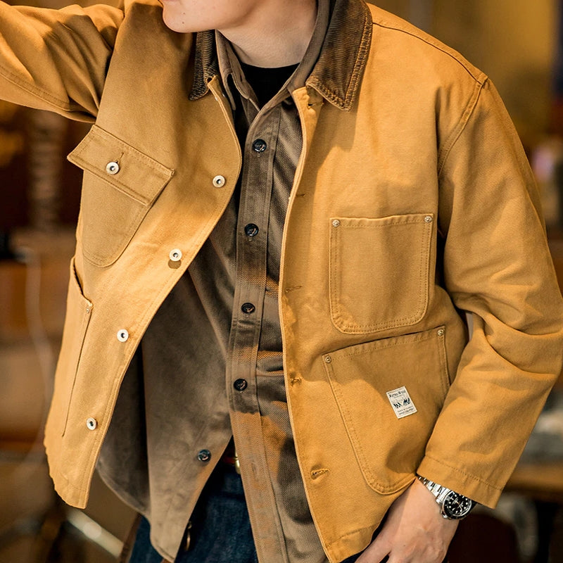 Canvas Jacket Multi Pocket Khaki Lapel Thin Coat Men Jackets - Tophatter Daily Deals