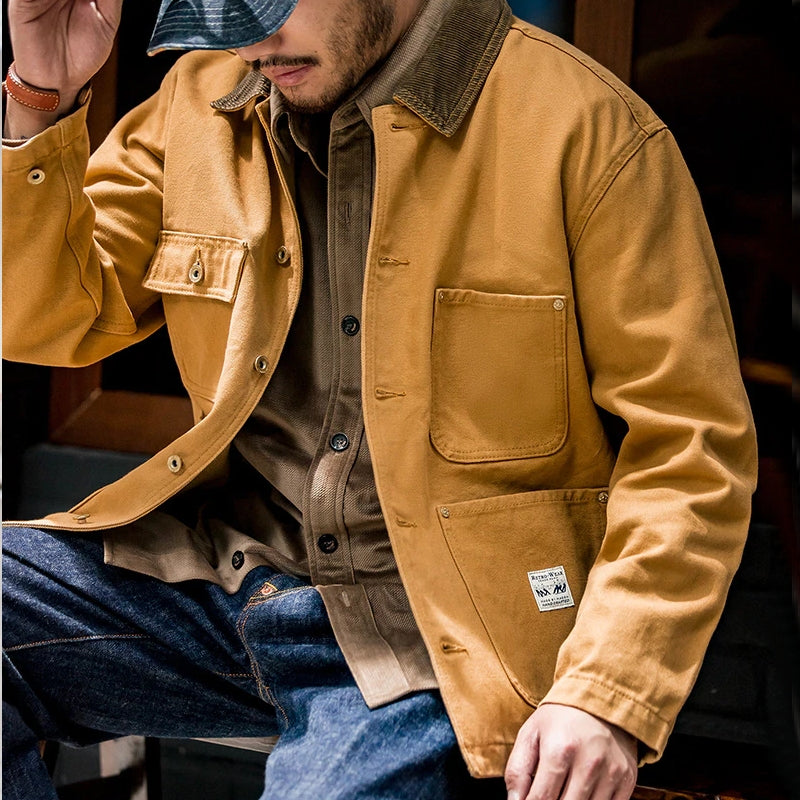 Canvas Jacket Multi Pocket Khaki Lapel Thin Coat Men Jackets - Tophatter Daily Deals
