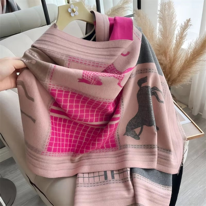 Women Warmer Winter Cashmere Wraps Pink Shawl Scarf - Tophatter Daily Deals