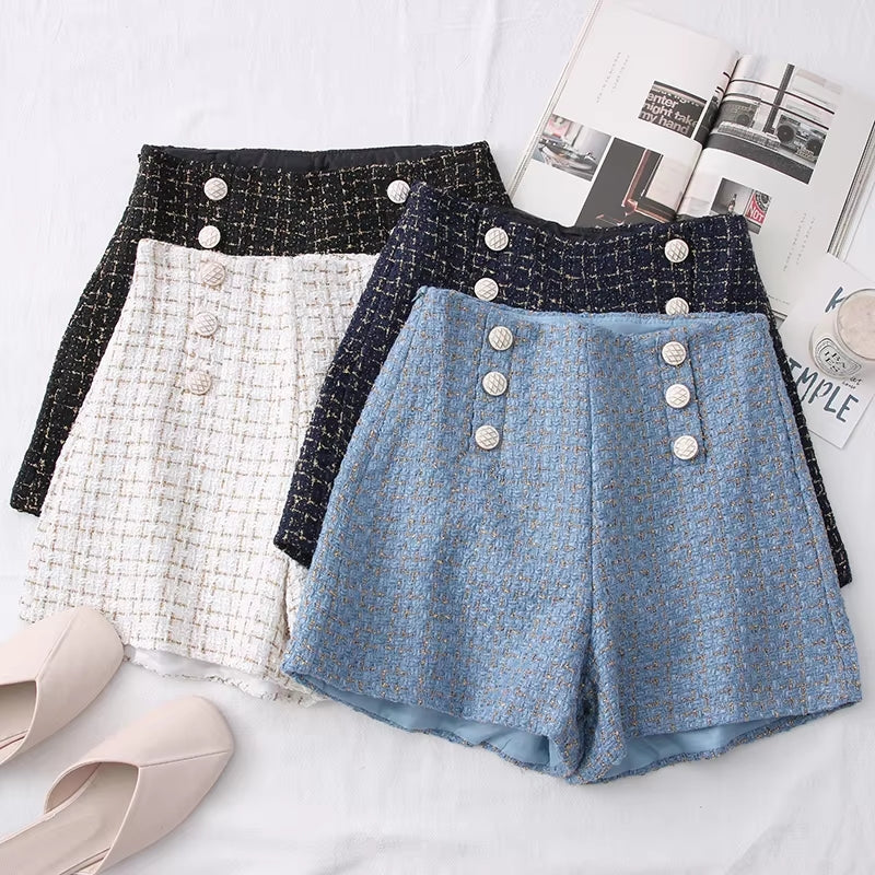 Women Vintage Tweed Waist Wide Leg Shorts Pants - Tophatter Daily Deals