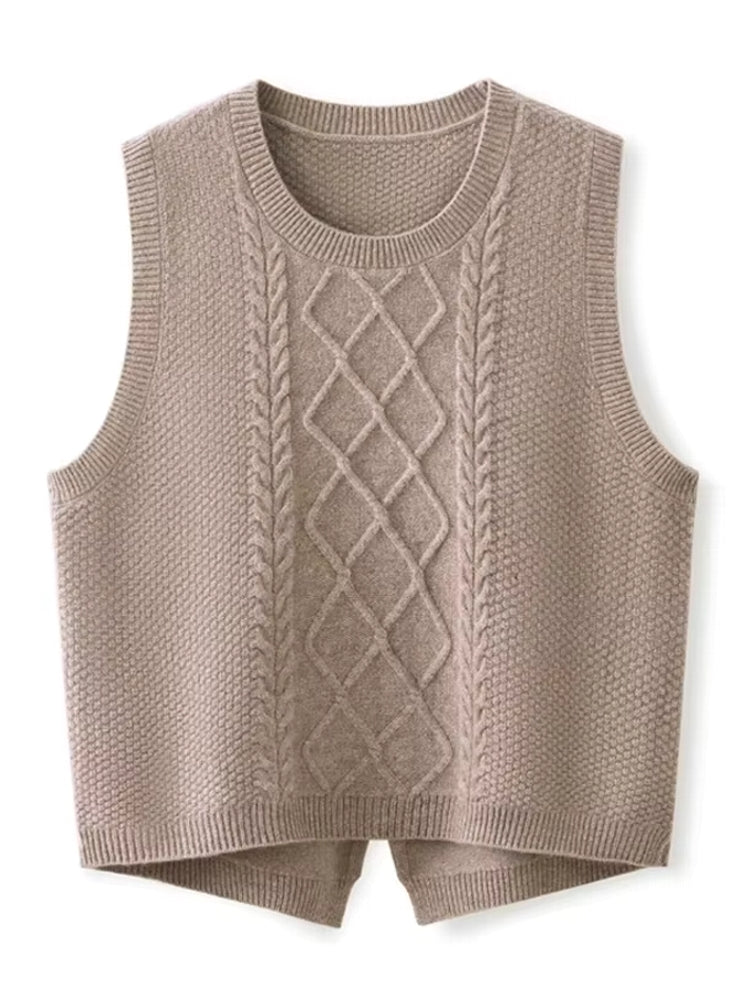 Women 100% Pure Wool Round Neck Vest Apricot Blouses - Tophatter Daily Deals