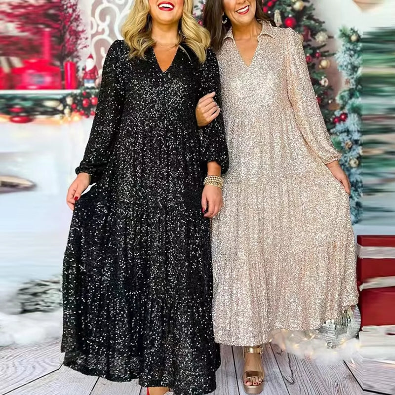 Women Glitter Sequin Deep V Long Dress Maxi Dresses - Tophatter Daily Deals