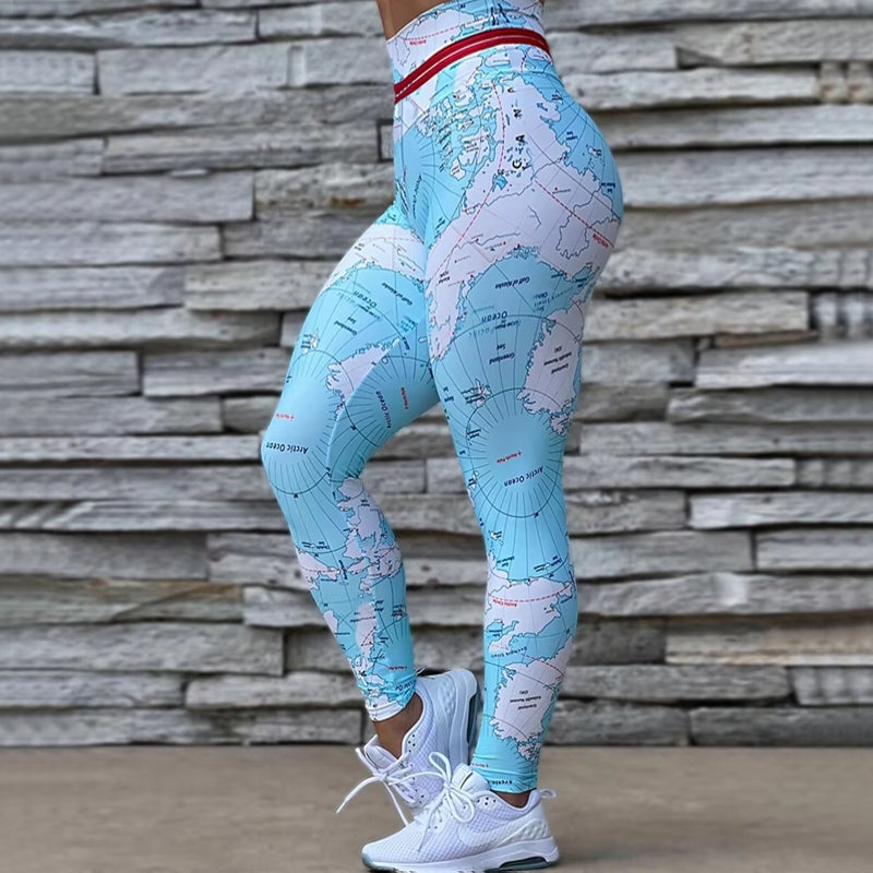 Fashion Print Map Skinny Hip Lift Yoga Pants Leggings - Tophatter Daily Deals
