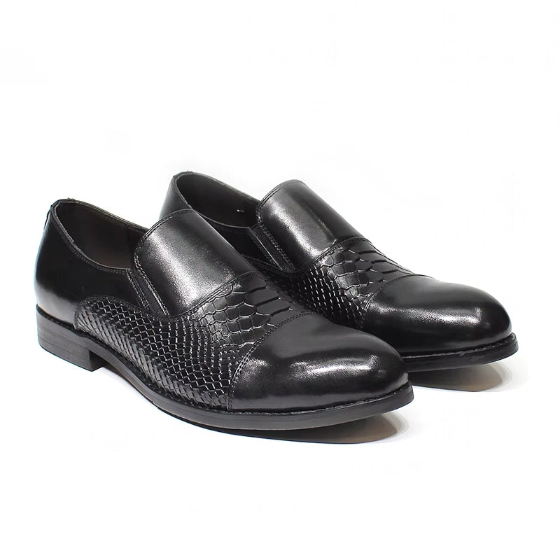 Classic Snake Print Genuine Leather Cap Toe Shoes Men Dresses Shoes - Tophatter Daily Deals