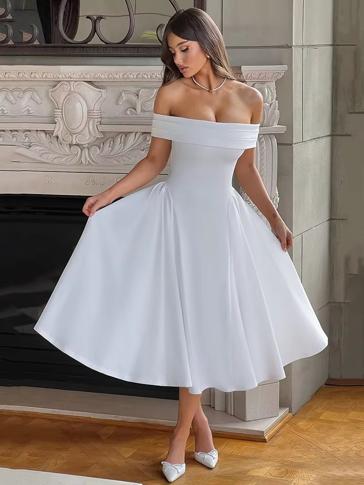 Off-shoulder Backless Sexy Midi Dress Midi Dresses - Tophatter Daily Deals