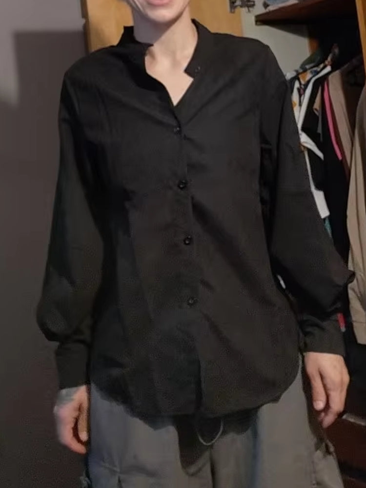 Blouses Shirt Lady Long Lantern Sleeve Stand Collar Blouses - Tophatter Daily Deals