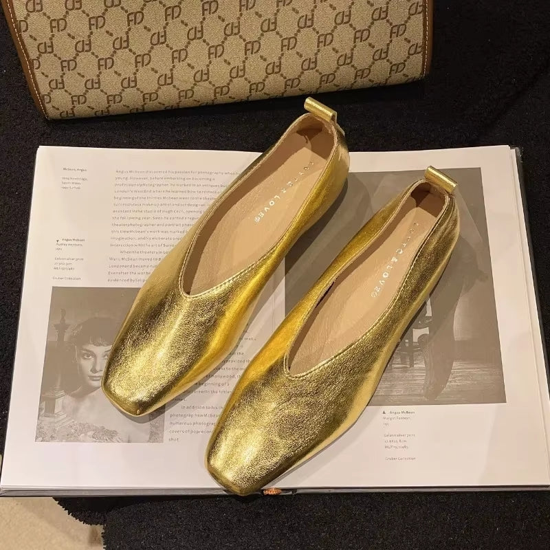 Grade Silver Loafers Casual Gold Pumps Square Toe Women Shoes - Tophatter Daily Deals